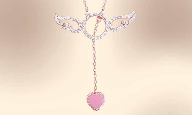 GIVA 925 Silver Rose Gold Cupid Wings Necklace